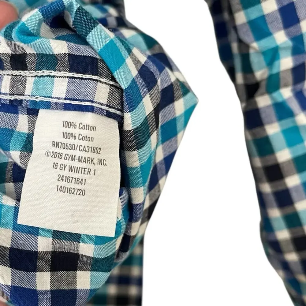 Gymboree Boys Gingham Button Down Collared Shirt Blue Size‎ 7